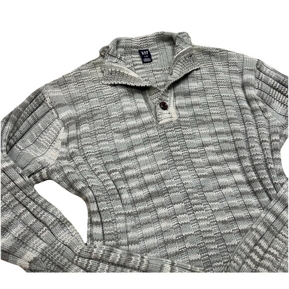 Vintage Y2K GAP Women’s Gray Ribbed Knit Sweater Button Collar Striped Size L - Picture 3 of 12